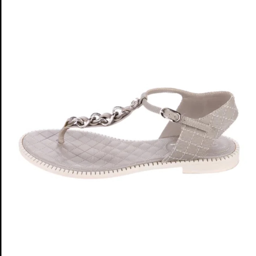 CHANEL 2015 Interlocking CC Logo T-Strap Sandals